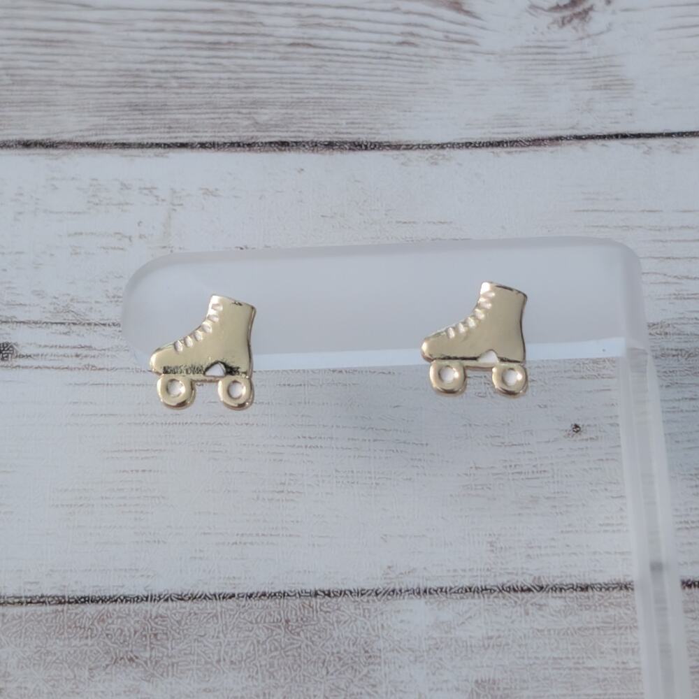 Vintage Stud Earrings Gold Tone Rollerskates